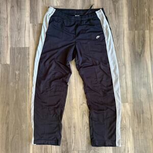 Vintage Nike Track Pants Mens Size M Black Striped Swishy Ankle Zips Y2K Worn